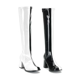 Funtasma Groovy-300 2 Tone Black-White Str Pat Retro Knee Boot 3 Inch Size 8