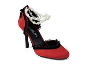 Funtasma Flapper-03 Red Satin With Elastic Pearl Ankle Strap 3.75 Inch Size 6