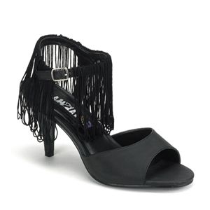 Funtasma Flapper-01 Black Satin Pump Sandal With Fringe 3 Inch Size 9