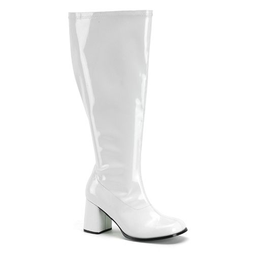 Funtasma Gogo-300X White Stretch Pat Wide Width Gogo Boot 3 Inch Size 10