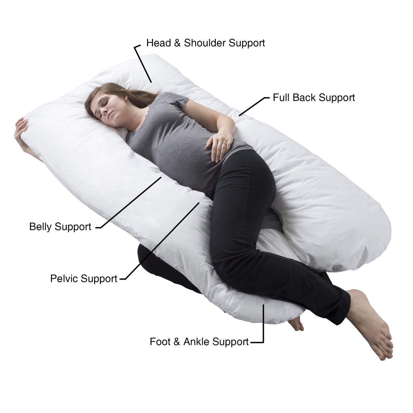 Pregnancy Pillow, Full Body Maternity Pillow with Contoured U-Shape by Lavish Home, Back Support