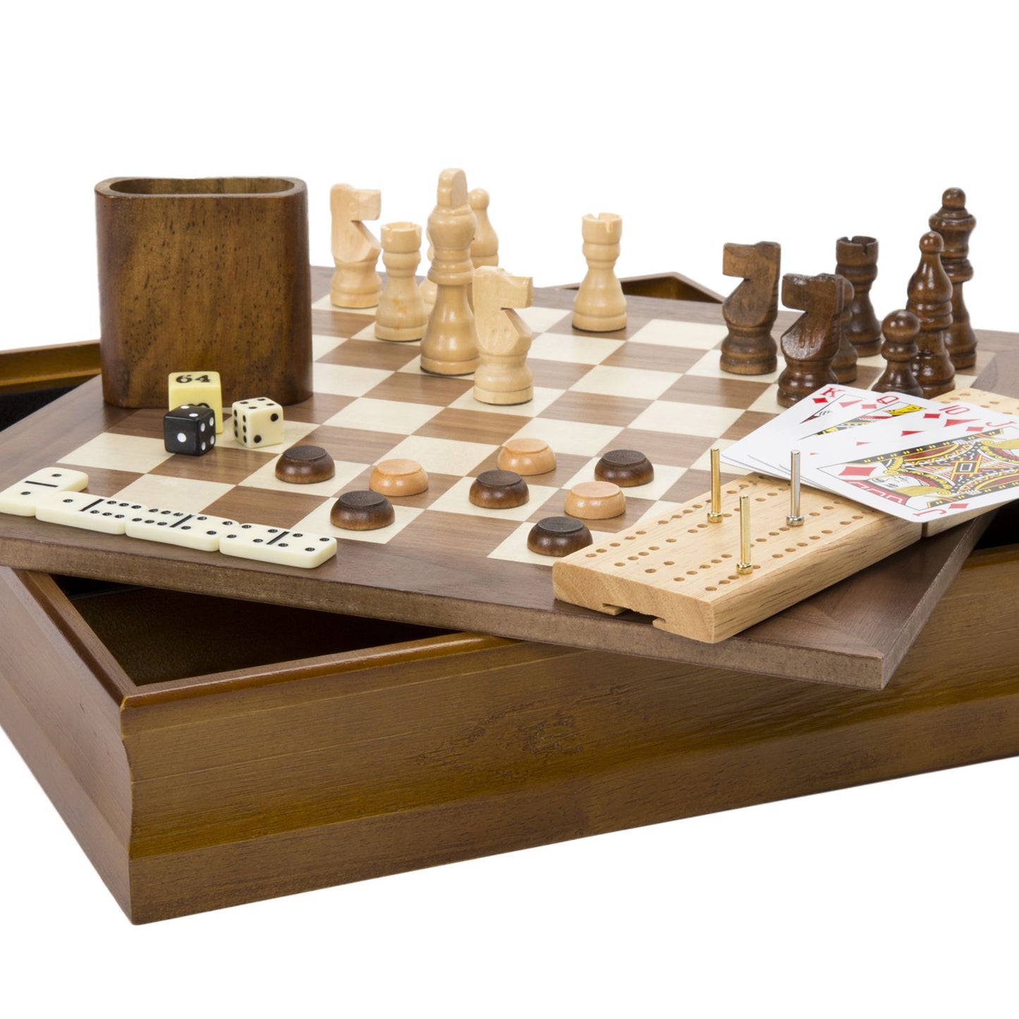Hey! Play! 7-in-1 Classic Combo Game - Chess-Checkers-Cribbage & More