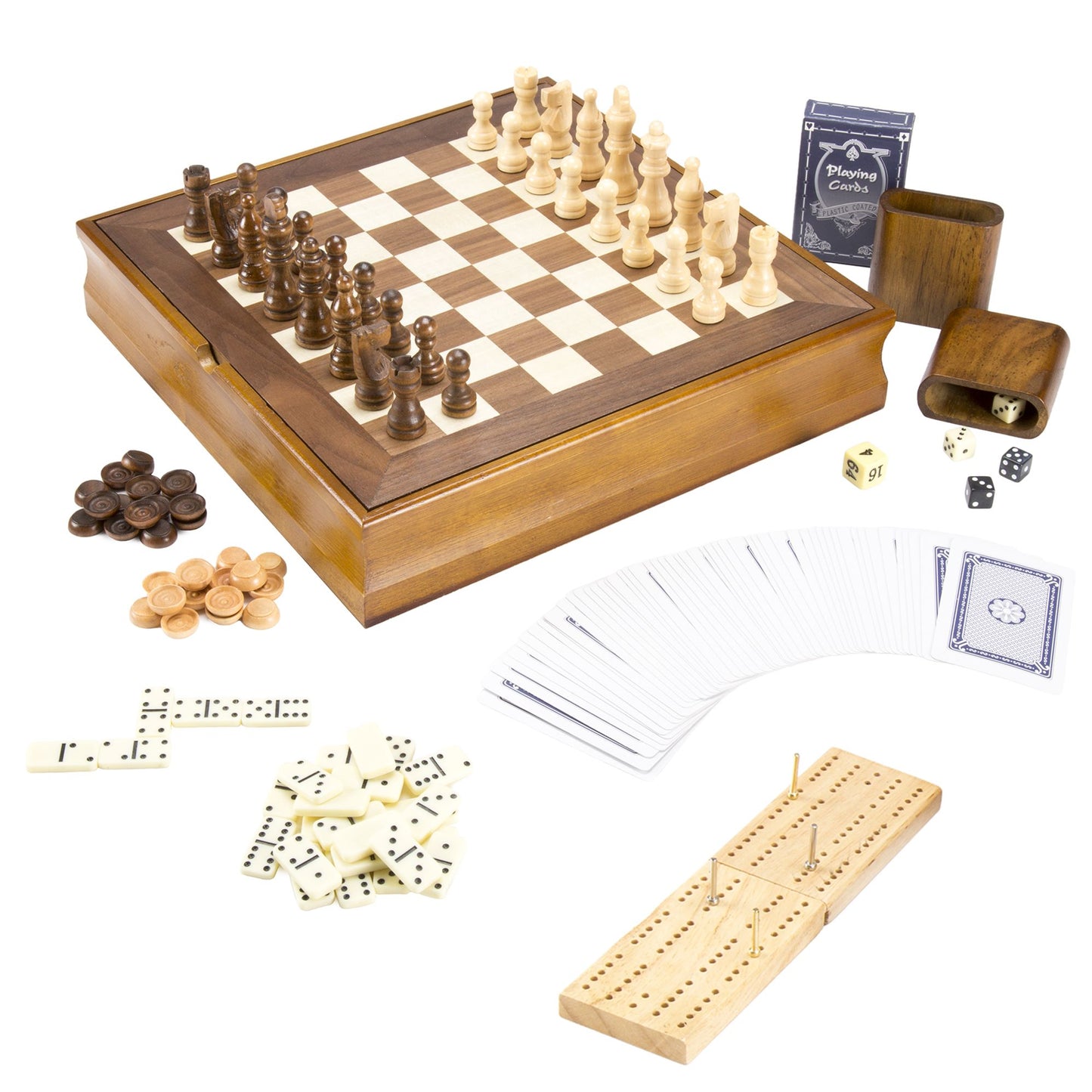 Hey! Play! 7-in-1 Classic Combo Game - Chess-Checkers-Cribbage & More