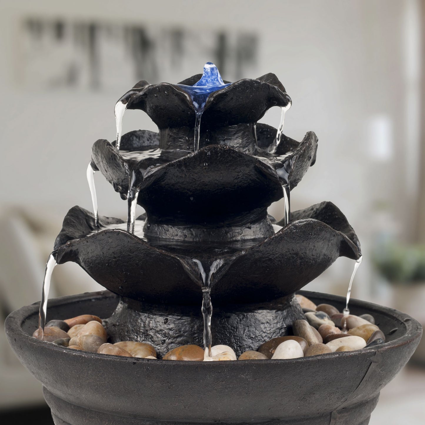 Pure Garden Three Tier Cascading Tabletop Fountain with LED Lights