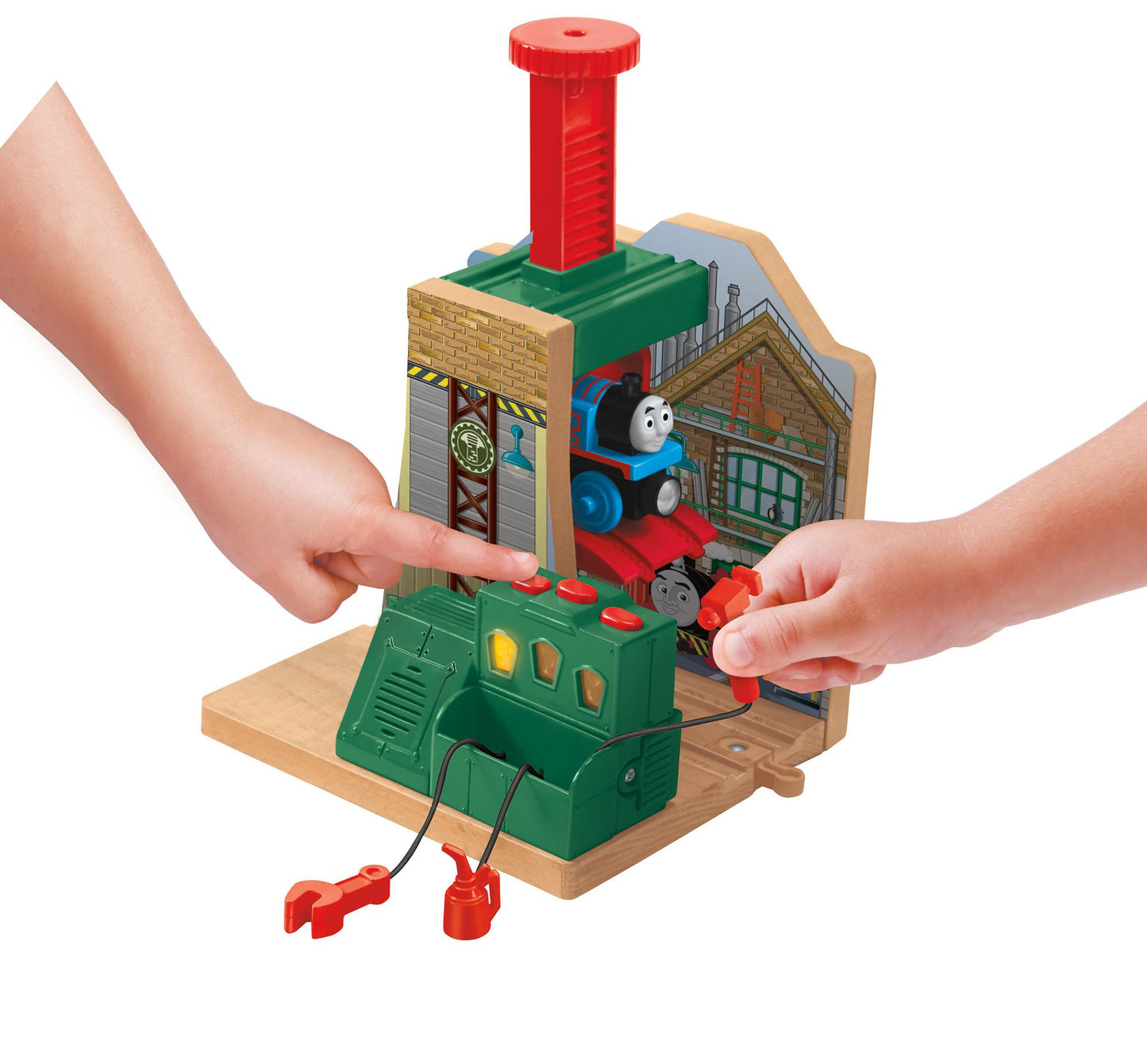 Fisher-Price Thomas the Train Wooden Railway Steamworks Lift and Repair Train Set
