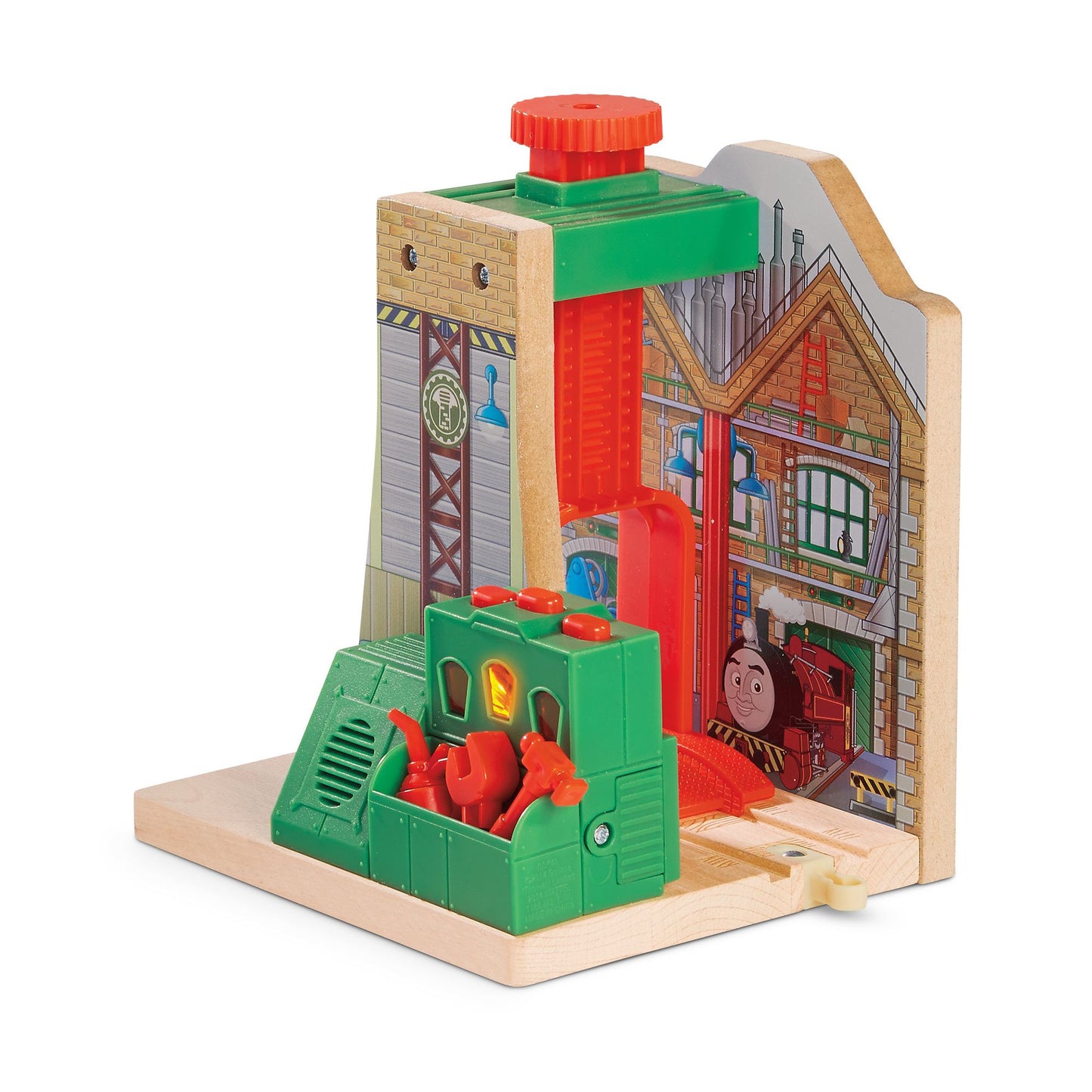 Fisher-Price Thomas the Train Wooden Railway Steamworks Lift and Repair Train Set