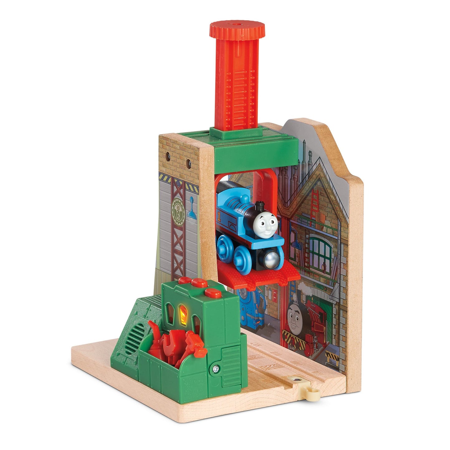 Fisher-Price Thomas the Train Wooden Railway Steamworks Lift and Repair Train Set