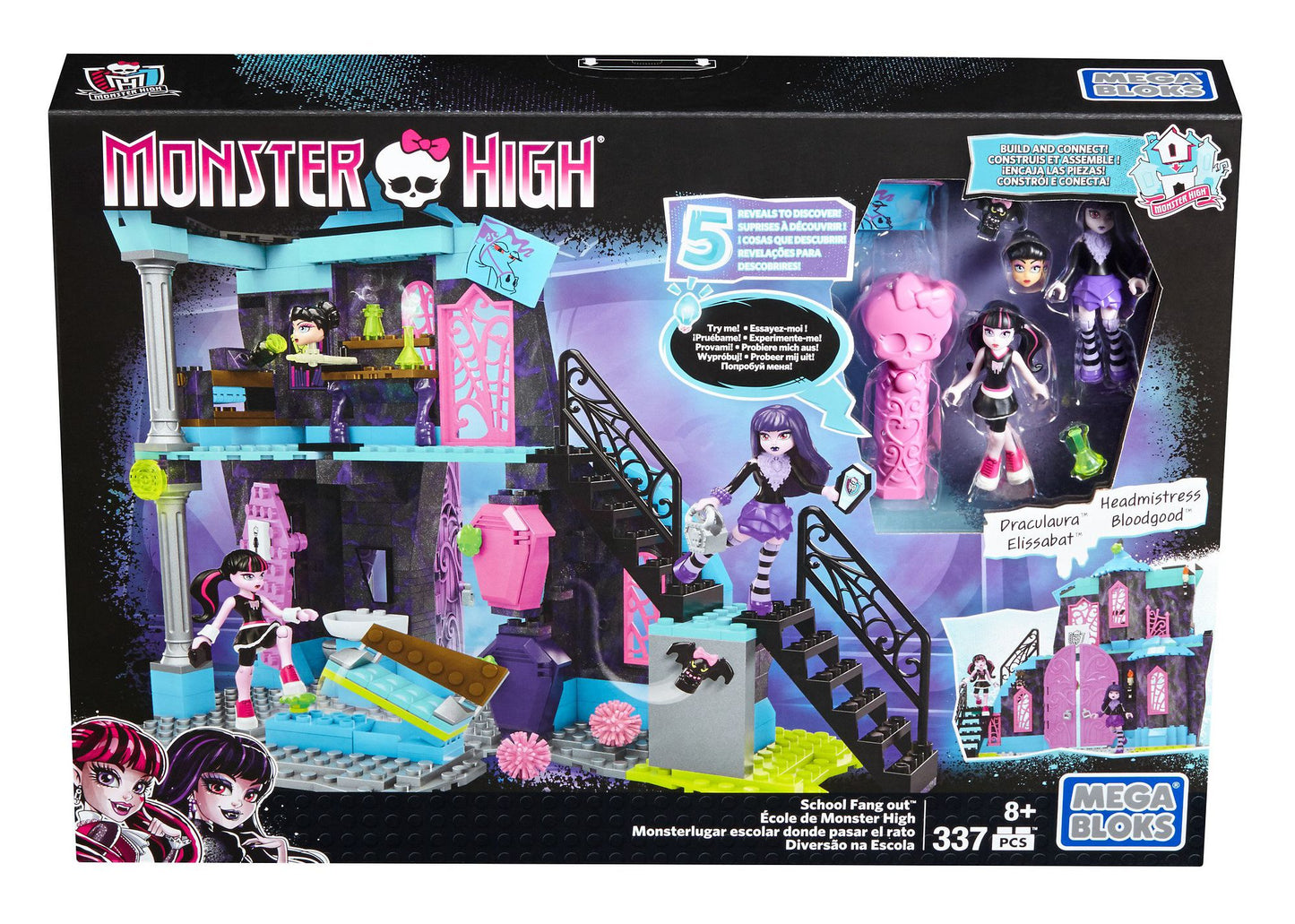 Mega Bloks Monster High School Fang Out School Play Set w/Draculaura and Elissabat Dolls