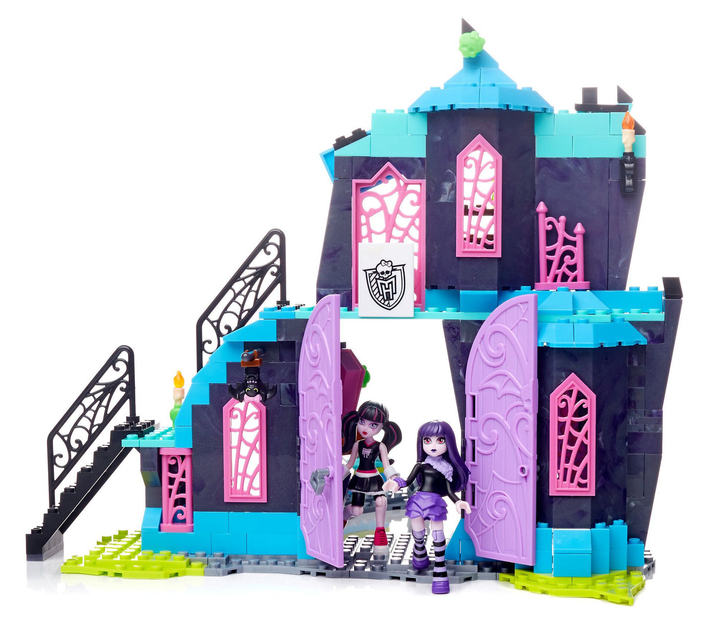 Mega Bloks Monster High School Fang Out School Play Set w/Draculaura and Elissabat Dolls