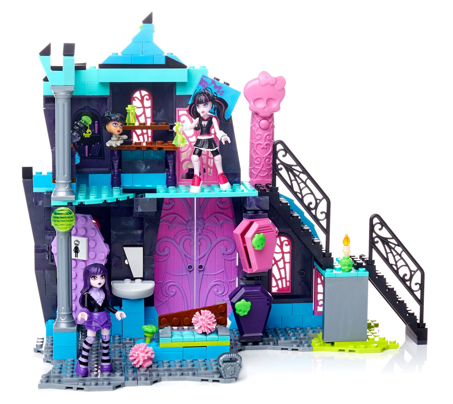 Mega Bloks Monster High School Fang Out School Play Set w/Draculaura and Elissabat Dolls