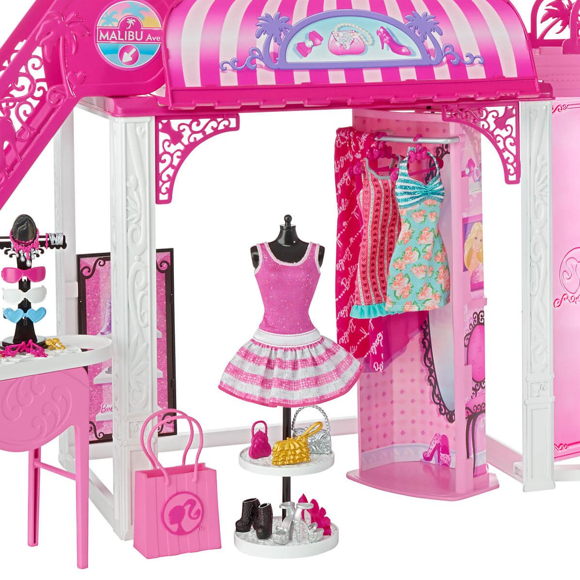 Barbie Malibu Ave 2-Story Mall with 2 Dolls - (50+ Pieces, 2' Tall, 4' Wide)