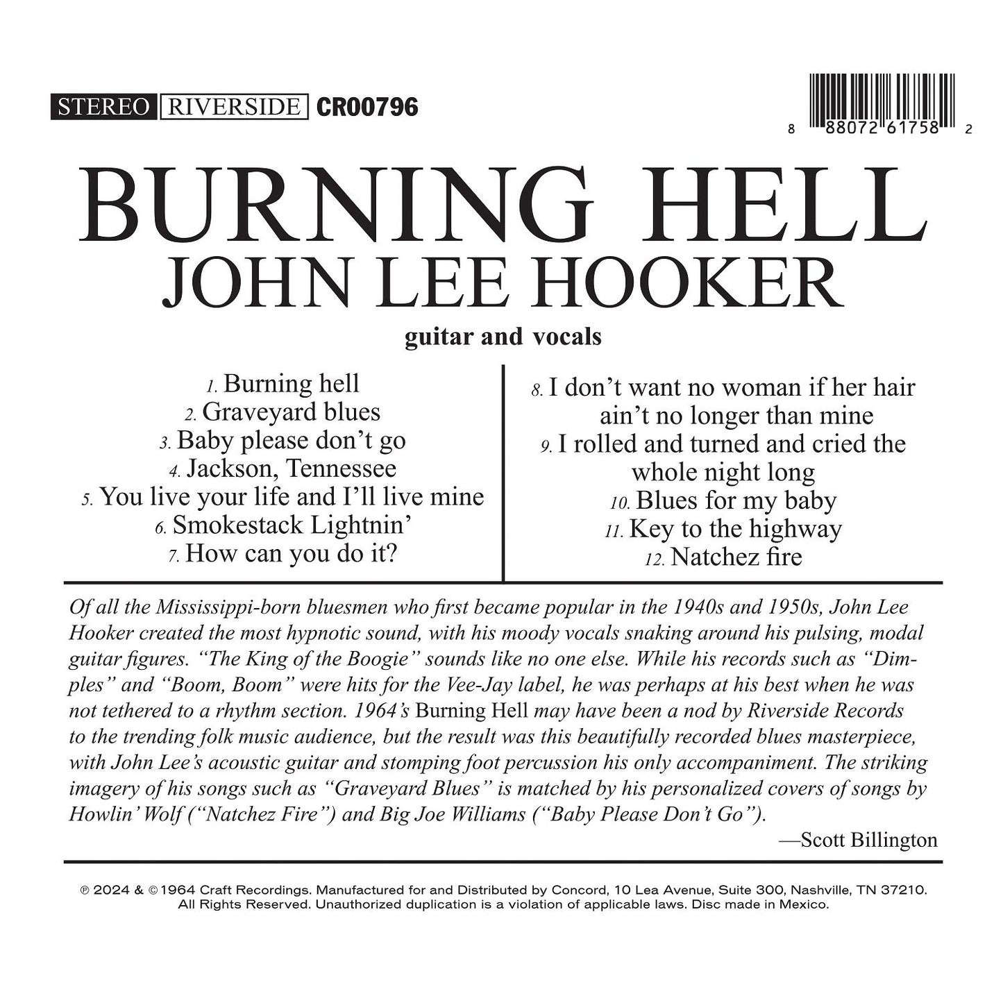 Burning Hell (Bluesville Acoustic Sounds Series) (John Lee Hooker)