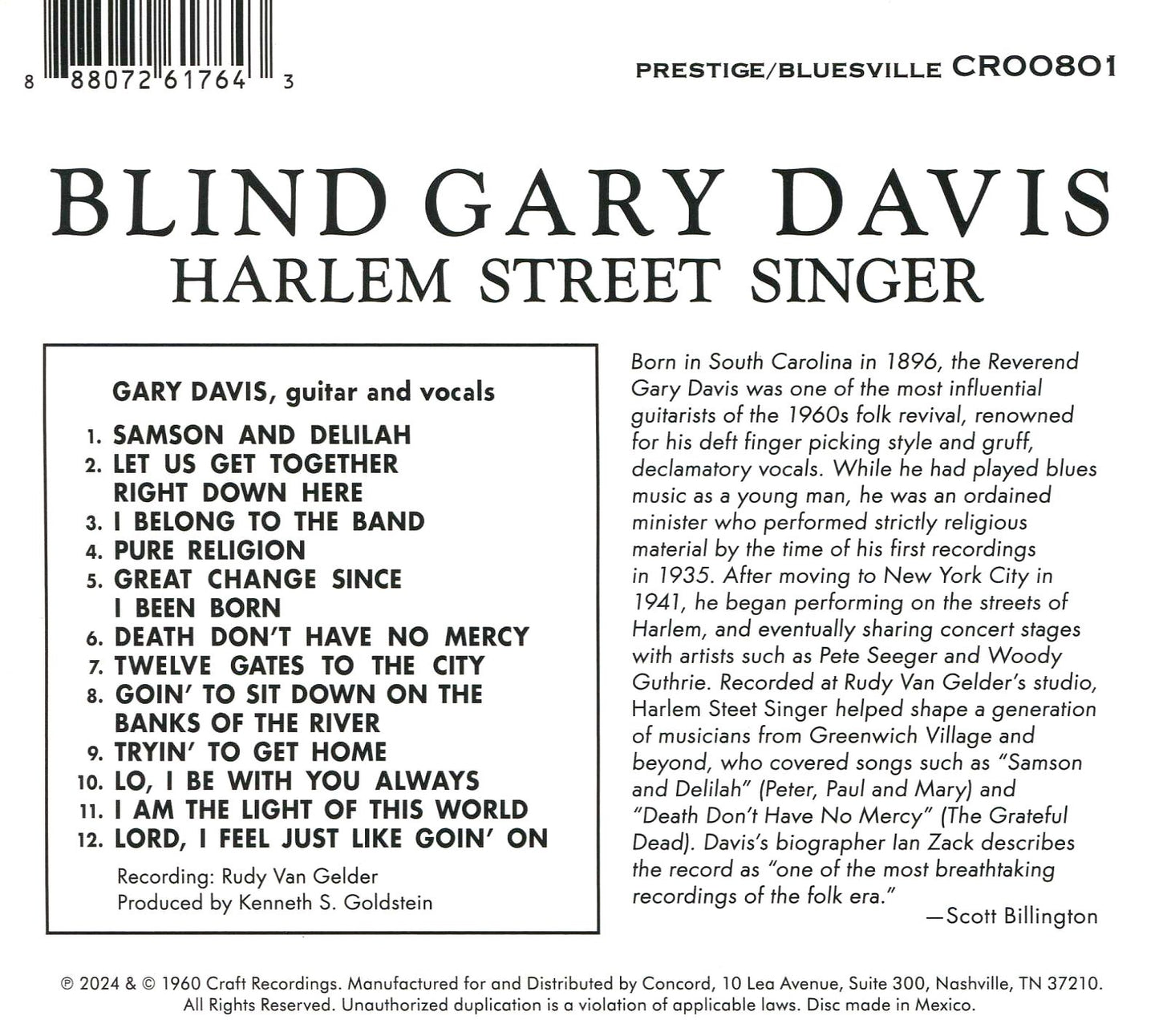 Harlem Street Singer [Bluesville Acoustic Sounds Series]