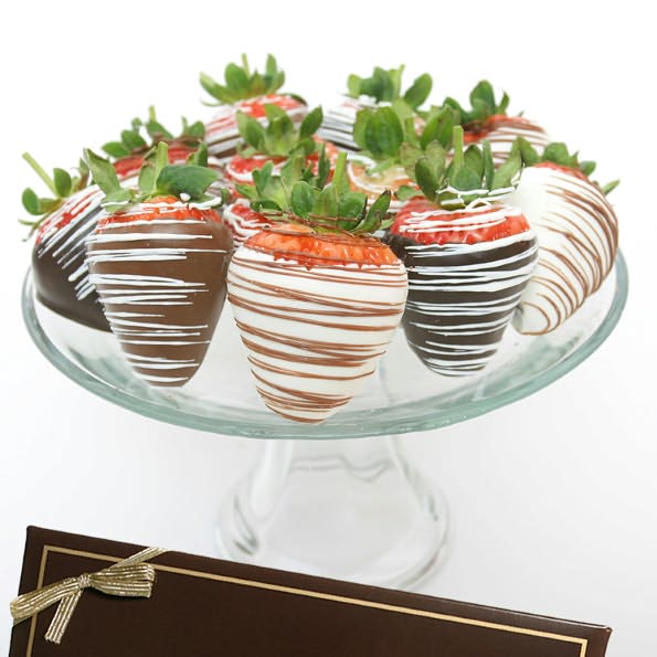 12 Belgian Chocolate Covered Strawberries- Milk, White & Dark Assortment