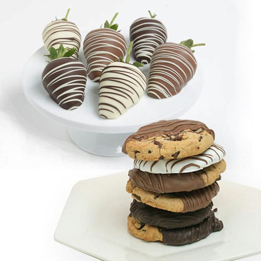12 pc. Belgian Chocolate Covered Strawberries & Cookies Assortment
