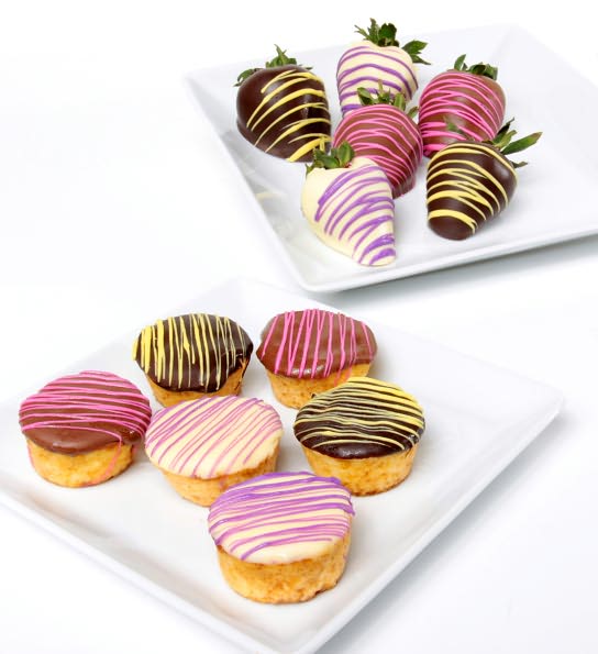12 pc. Pastel Belgian Chocolate Covered Strawberries & Mini-Cheesecakes Assortment