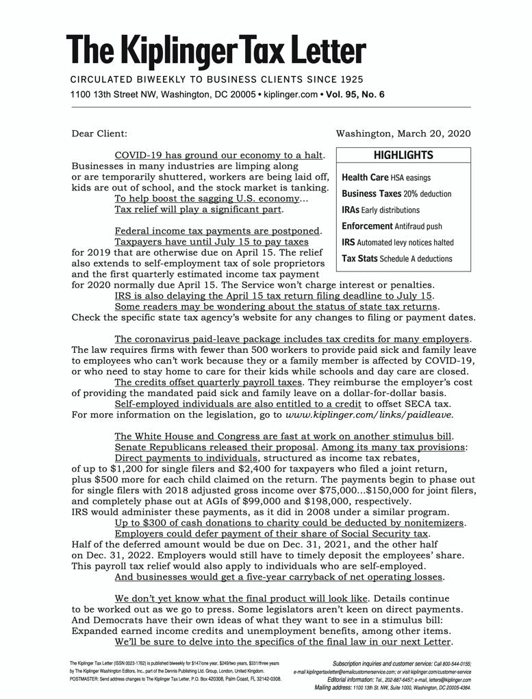 Kiplinger Tax Letter - One Year Subscription