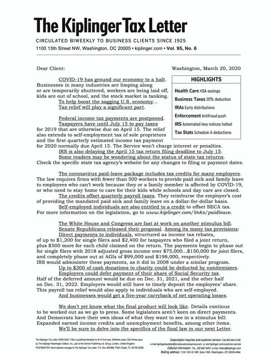 Kiplinger Tax Letter - One Year Subscription