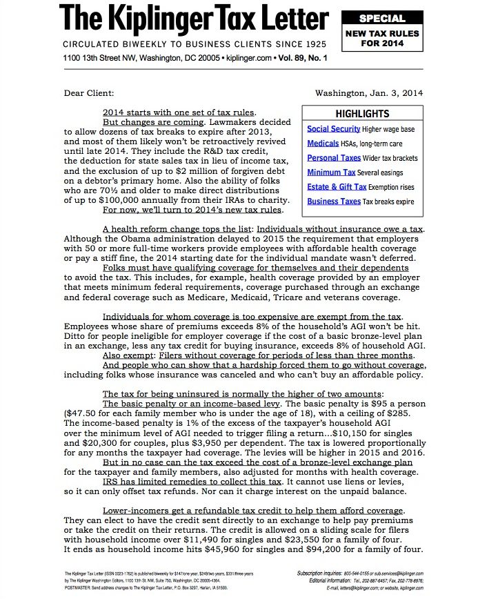 Kiplinger Tax Letter - One Year Subscription