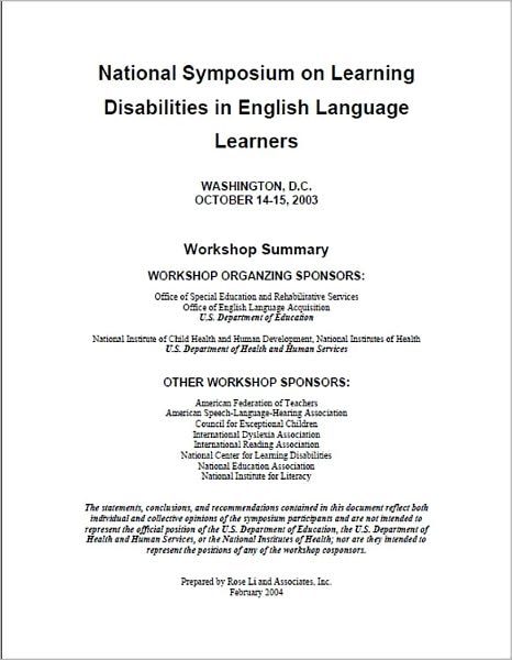 National Symposium on Learning Disabilities in English Language Learners (ELL)