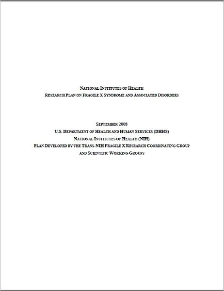 NIH Research Plan on Fragile X Syndrome and Associated Disorders
