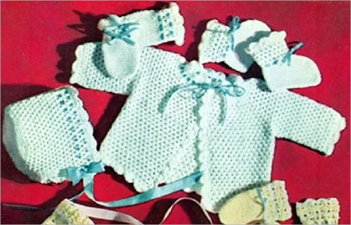 Crochet Baby Beauty Set Pattern for Booties, Sweater, Mittens and Hat