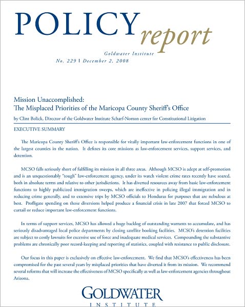 Mission Unaccomplished: The Misplaced Priorities of the Maricopa County Sheriff's Office