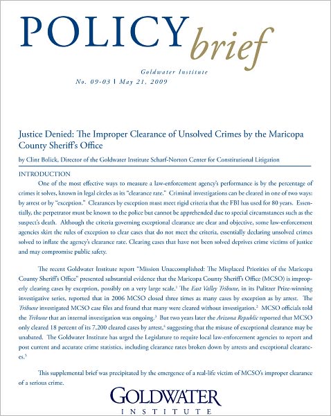 Justice Denied: The Improper Clearance of Unsolved Crimes by the Maricopa County Sheriff’s Office