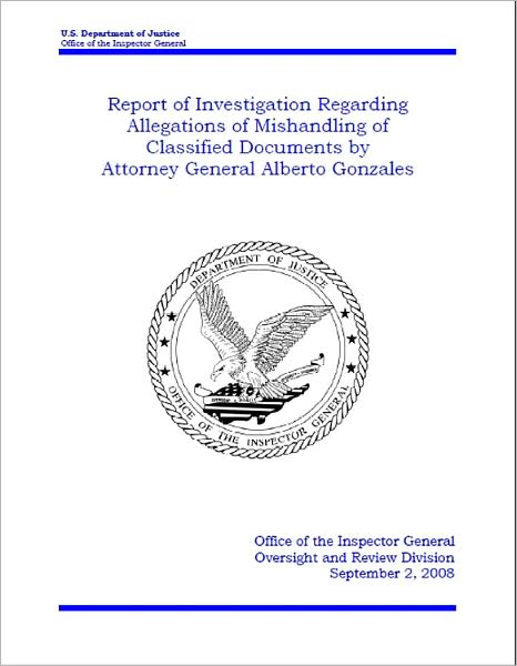 Report of Investigation Regarding Allegations of Mishandling of Classified Documents