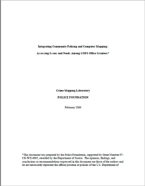 Integrating Community Policing and Computer Mapping: Assessing Issues and Needs Among COPS Office Grantees