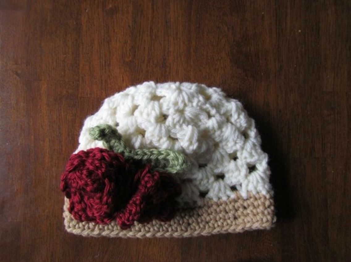 Romantic Roses Waffle Hat crochet pattern pdf sizes Newborn-preteen
