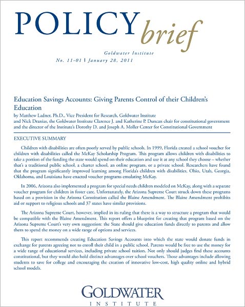 Education Savings Accounts: Giving Parents Control of Their Children’s Education