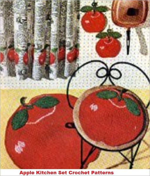 Apple Kitchen Set Crochet Pattern - Crochet an Apple Rug, Stool Covers and Potholders Patterns