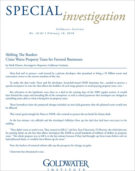 Shifting The Burden: Cities Waive Property Taxes for Favored Businesses