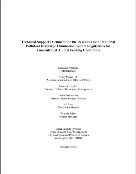 Technical Support Document for the Revisions to the National Pollutant Discharge Elimination System Regulations for Concentrated Animal Feeding Operations