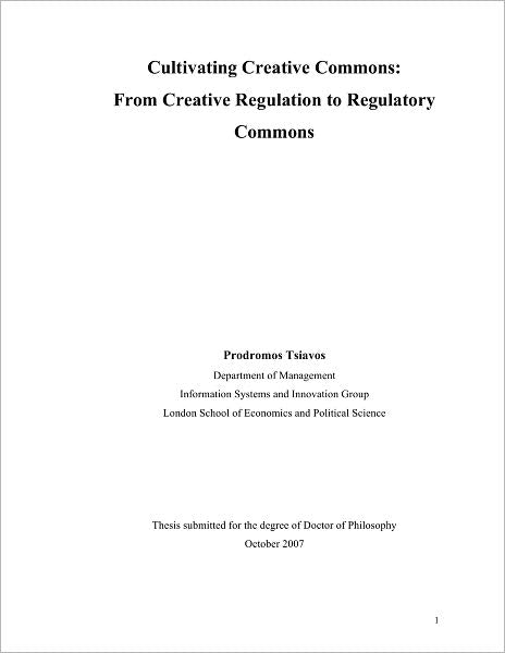 Cultivating Creative Commons: From Creative Regulation to Regulatory Commons