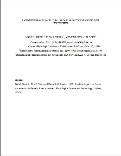 Land Use Impacts on Fluvial Processes in the Nemadji River Watershed