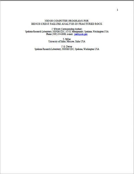 NIOSH Computer Programs for Bench Crest Failure Analysis in Fractured Rock