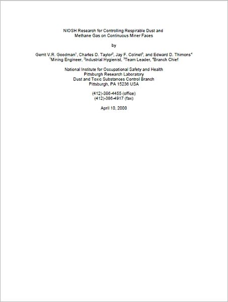 NIOSH Research for Controlling Respirable Dust and Methane Gas on Continuous Miner Faces