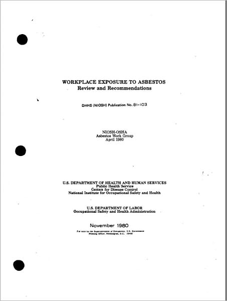 Workplace Exposure To Asbestos (Review And Recommendations)