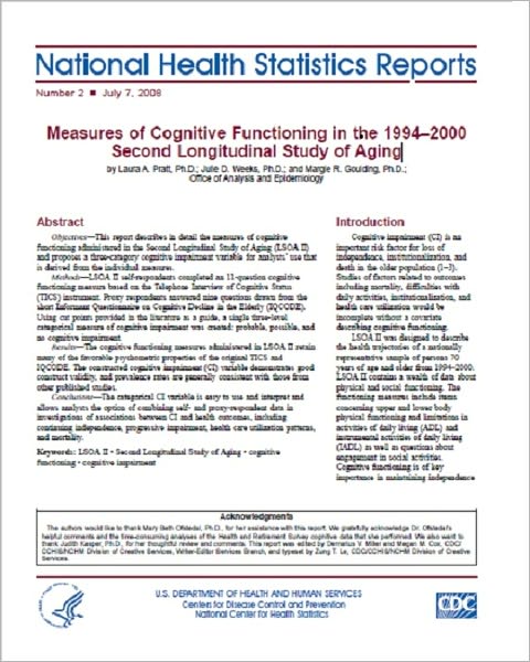 Measures of Cognitive Functioning in the 1994–2000 Second Longitudinal Study of Aging