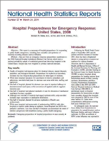 Hospital Preparedness for Emergency Response: United States, 2008