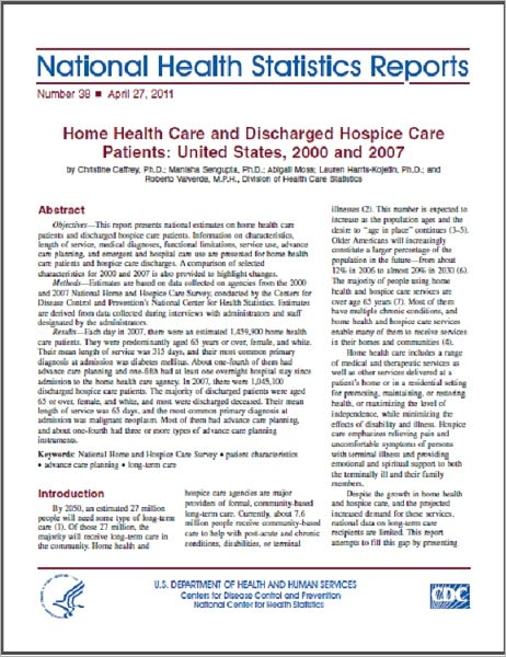 Home Health Care and Discharged Hospice Care Patients: United States, 2000 and 2007