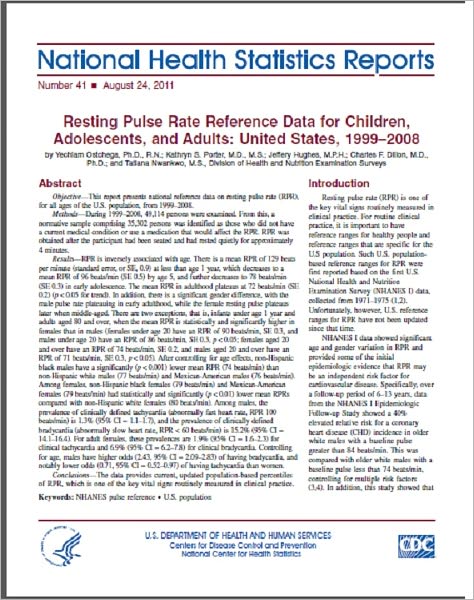 Resting Pulse Rate Reference Data for Children, Adolescents, and Adults: United States, 1999–2008