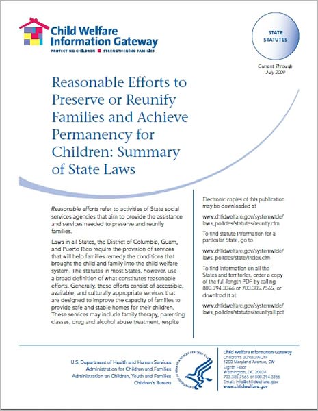 Reasonable Efforts to Preserve or Reunify Families and Achieve Permanency for Children: Summary of State Laws