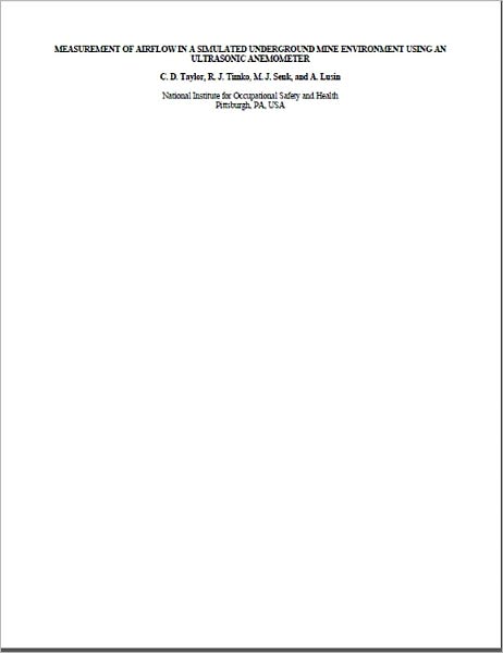 Measurement of Airflow in a Simulated Underground Mine Environment Using an Ultrasonic Measurement of Airflow in a Simulated Underground Mine Environment Using an Ultrasonic AnemometerAnemometer