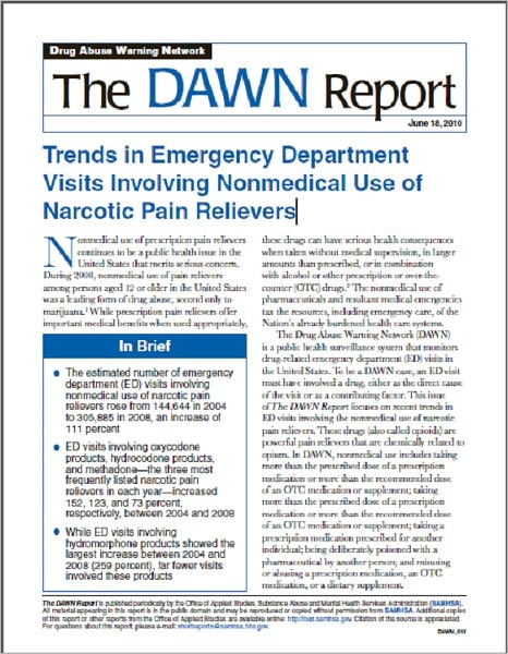 Trends in Emergency Department Visits Involving Nonmedical Use of Narcotic Pain Relievers