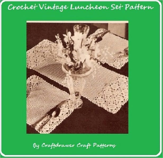 Crochet Luncheon Set Pattern - Vintage Crochet Patterns for Placemats and Center Runner Mat