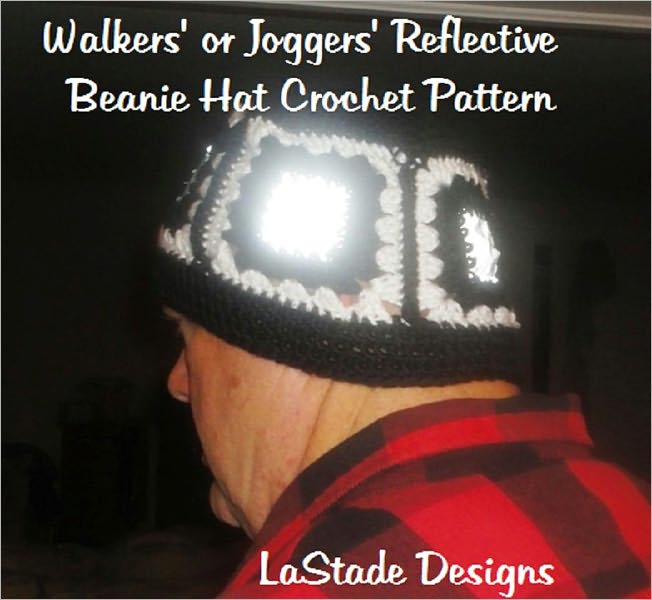 Walking Jogging Granny Square Reflective Beanie Hat Crochet Pattern