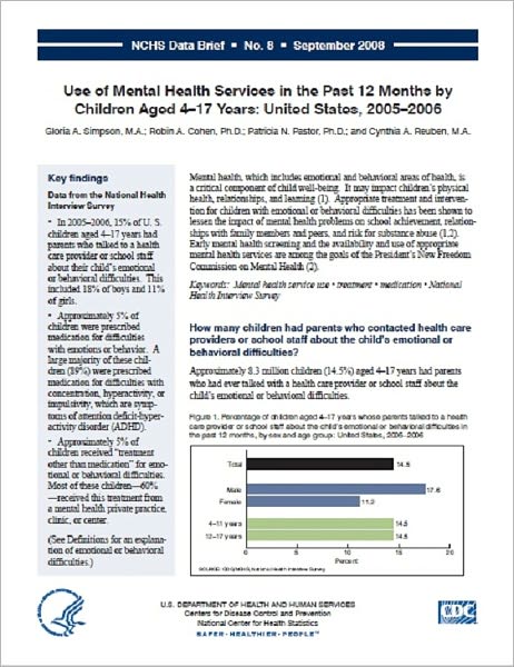 Use of Mental Health Services in the Past 12 Months by Children Aged 4–17 Years: United States, 2005–2006